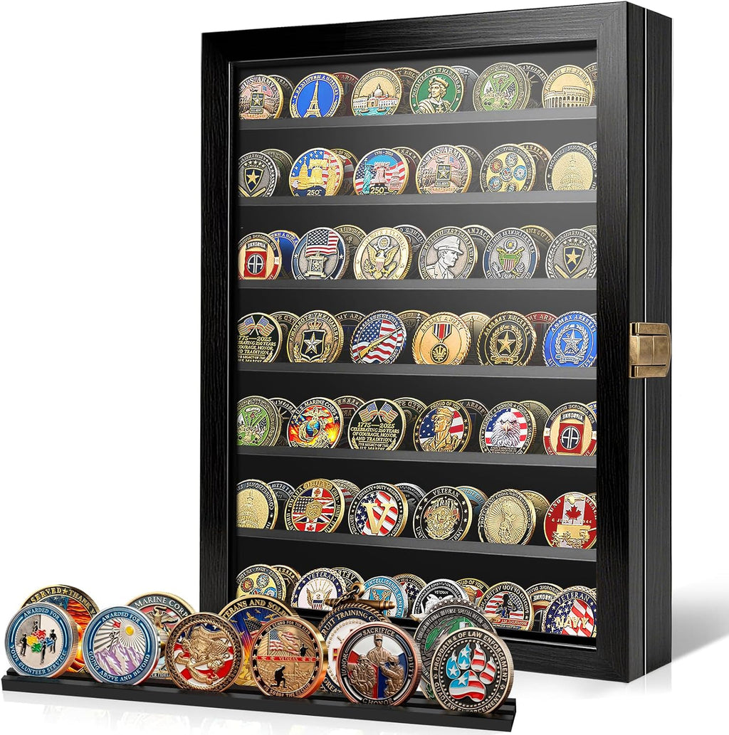 Military Challenge Coin Display Case Wooden Shadow Box