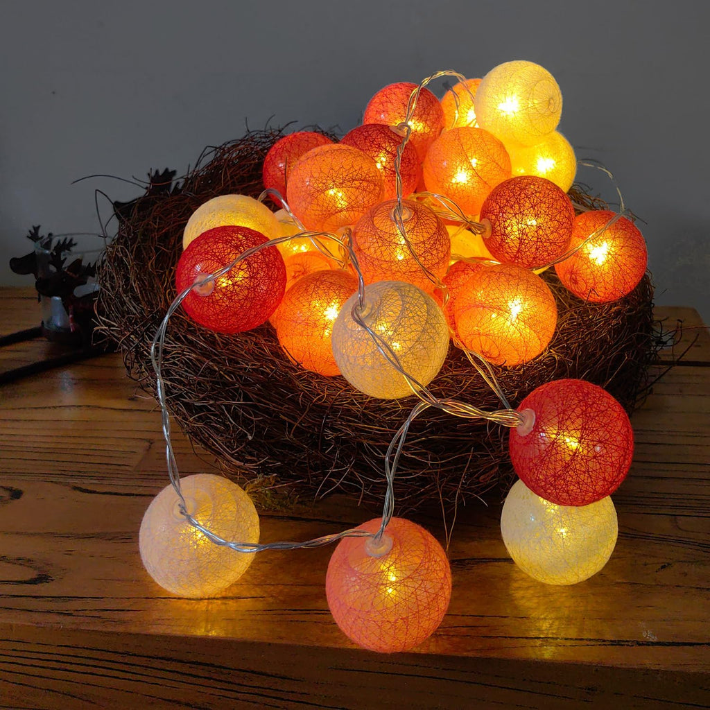 3M/10Ft 30 Red White Ball LED Battery Operated String Fairy Light