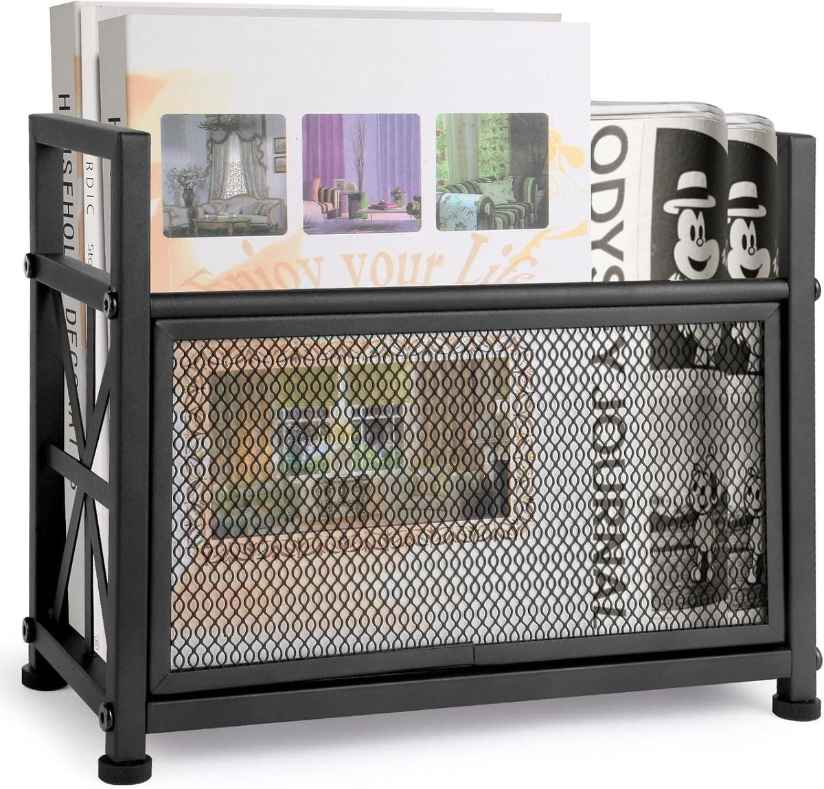 Black Magazine Holder, Metal Magazine Rack Floor, Mesh Magazine File Holder, Magazine Storage Basket, Magazine Holders for Classroom，Magazine Stand for Desk, Folder Organizer Bin for Books