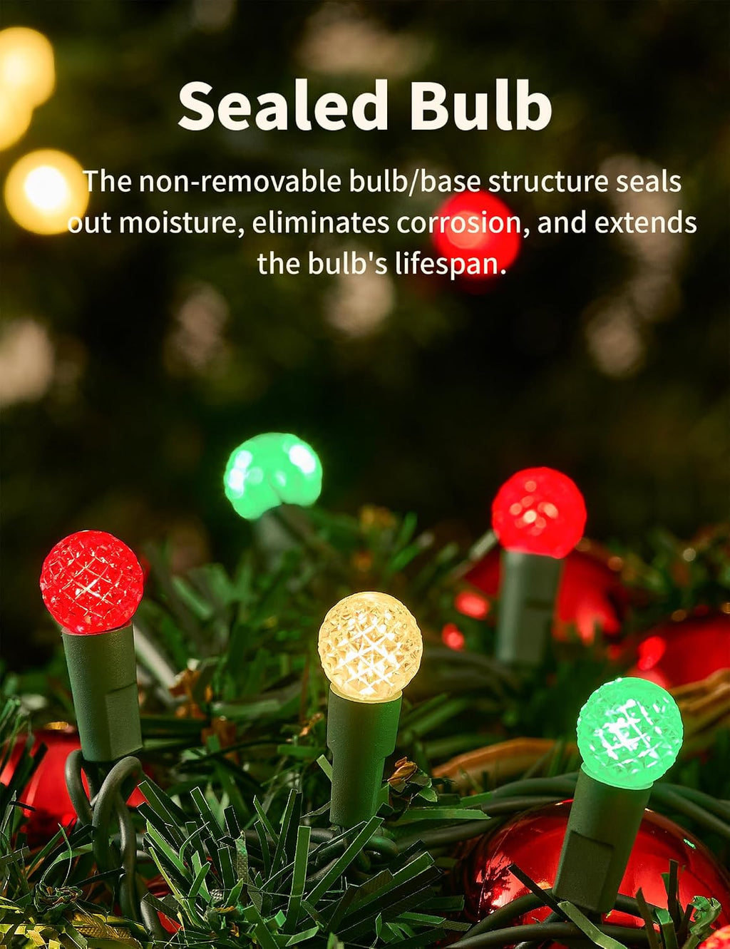 BOHON Christmas Lights String 17FT 50 LED Faceted G15 Red White and Green
