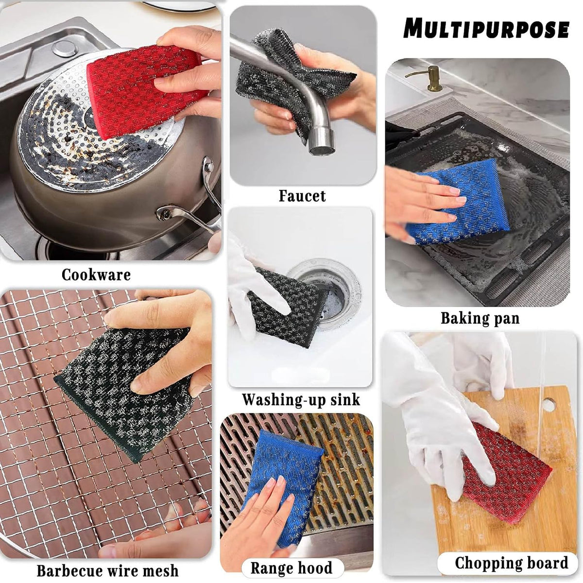 Steel Wool Scrubbers Dish Sponges Kitchen Scrubbing Pads Pot Scrubber for Kitchen Non Scratch, Soft and Fast Cleaning Scrubber (Black)