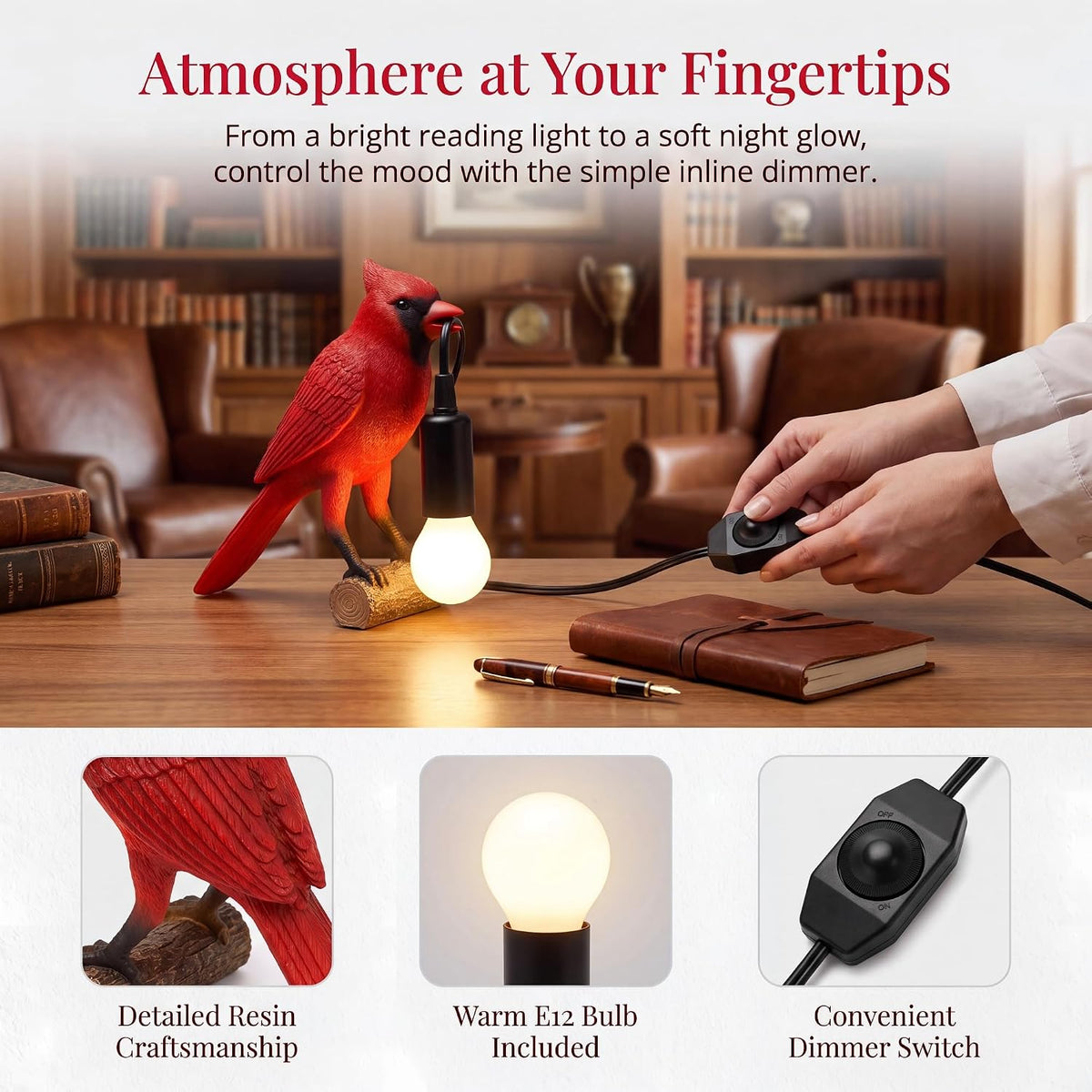 OVANUS Cardinal Lamp, Dimmable Red Cardinal Night Light for Bird Lovers