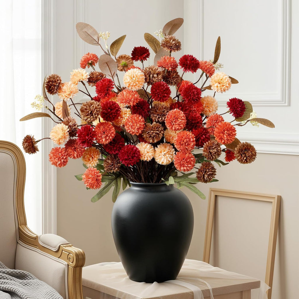Alupssuc 16 PCS Silk Mums Artificial Fall Flowers with Eucalyptus for Vase