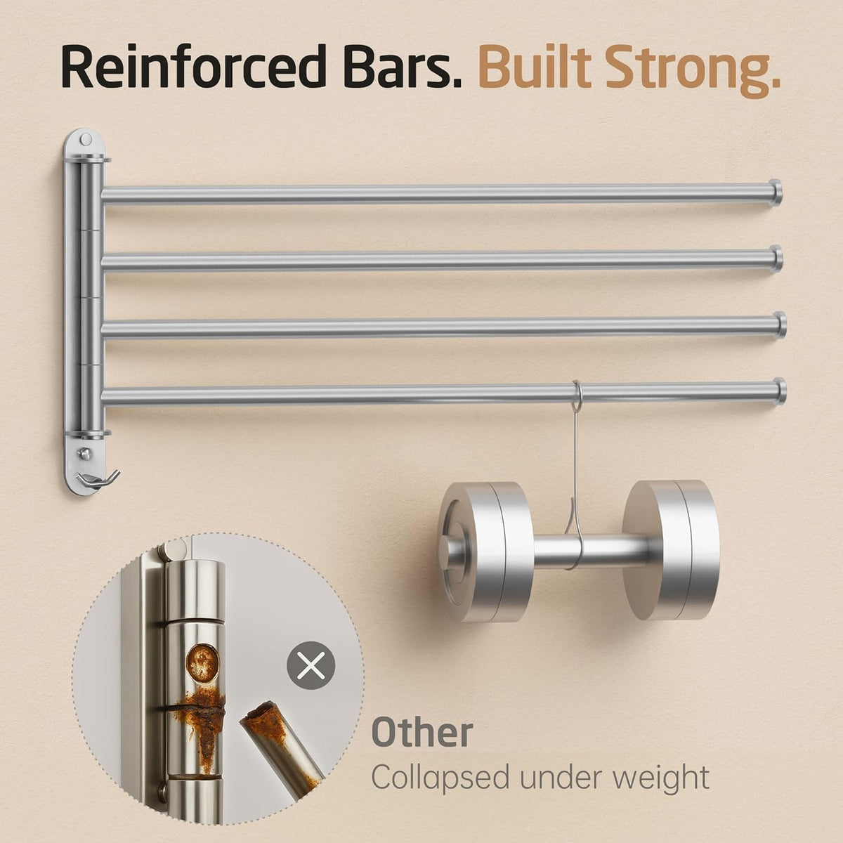 KES Extra Long Swivel Towel Bar 19.5" 4-Arm, Swing Out Towel Rack, 18/8