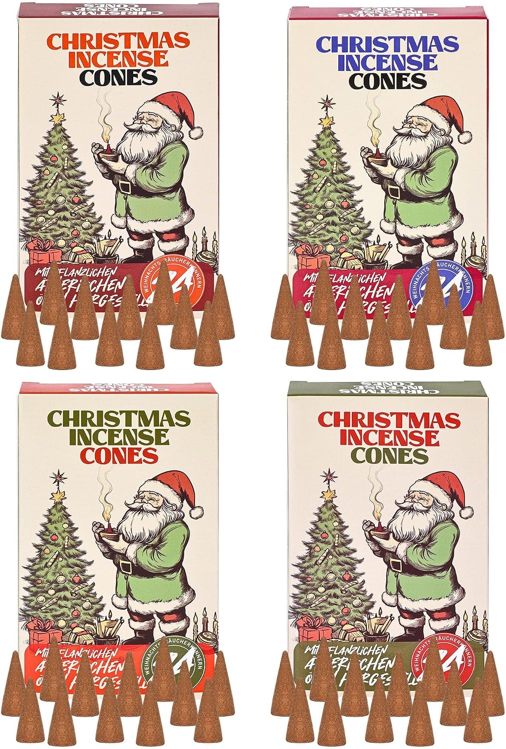 Christmas Scented Incense Cones - 4 Pack Box Set, 96 Cones Total