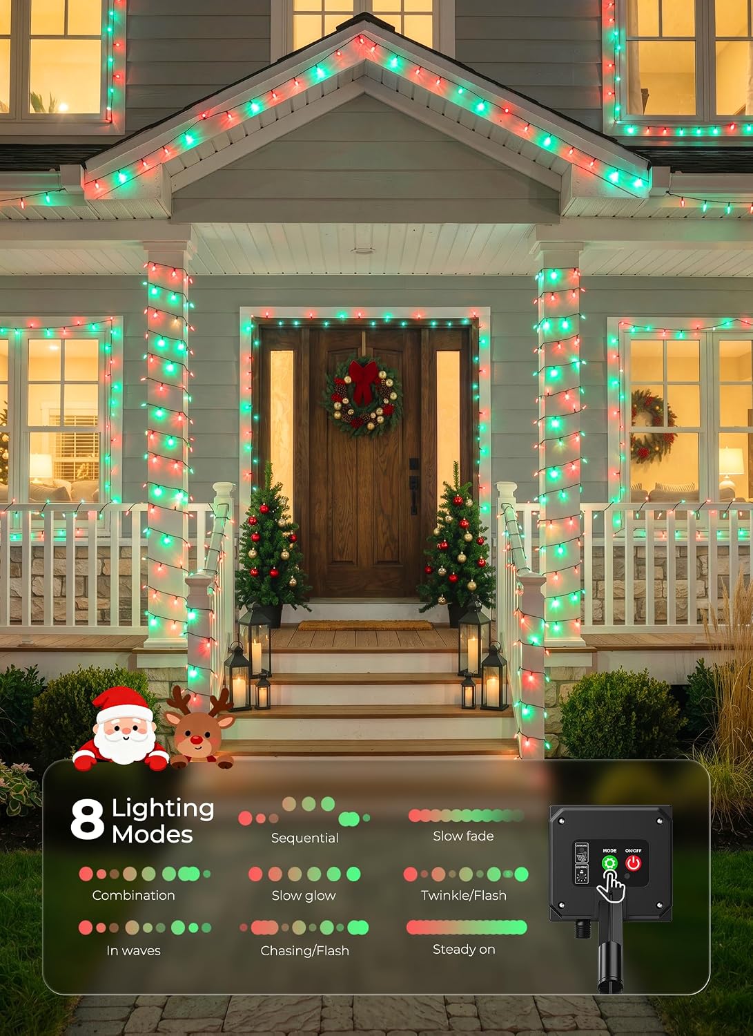Minetom C6 Solar Christmas Lights, 50 LEDs Waterproof Outdoor String Lights