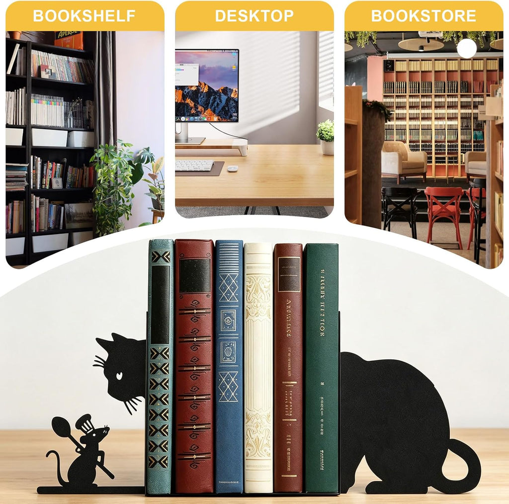 Cat and Mouse Book Ends for Shelves