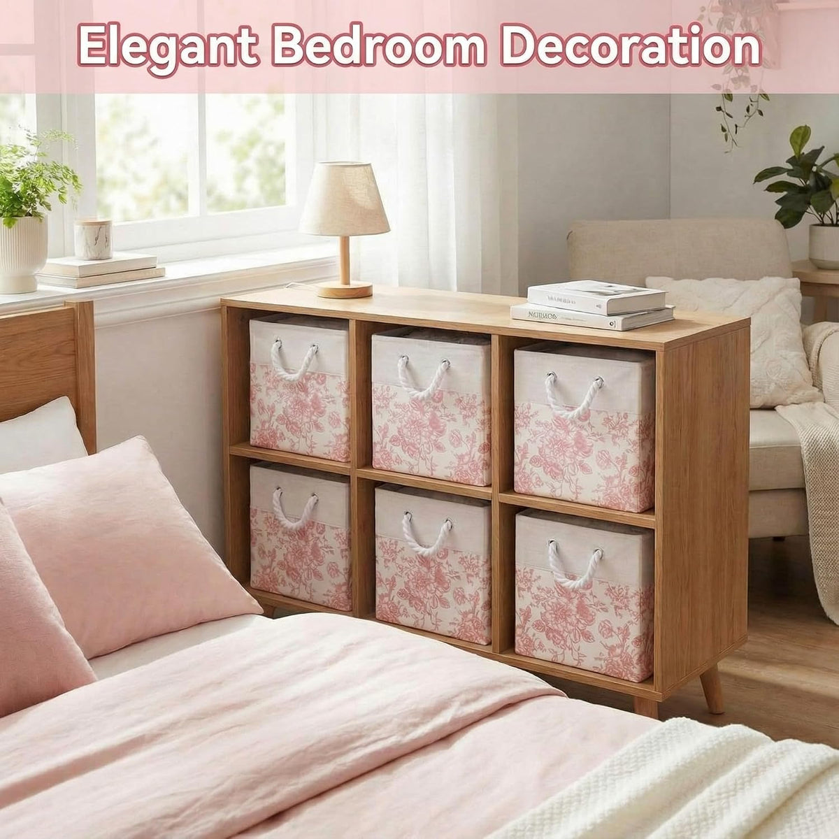 Pink Floral Cube Storage Bin Set of 6 Cube Storage Basket, 11.22 Inch