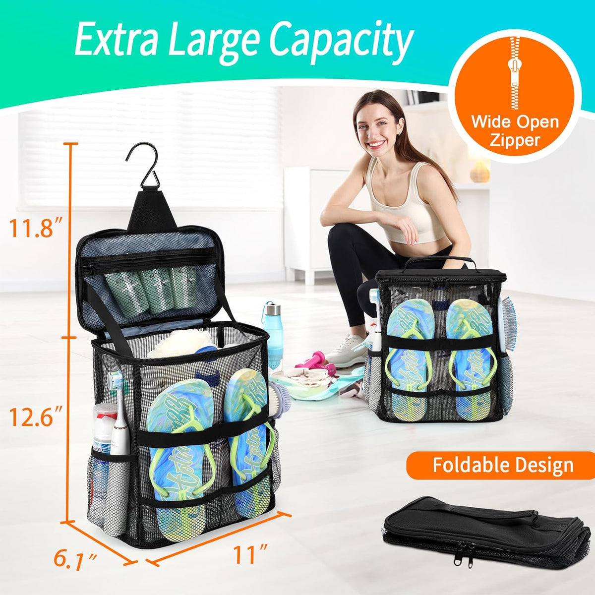 Dorm Room Essentials for Guys Girls, Quick Dry Mesh Shower Caddy Portable