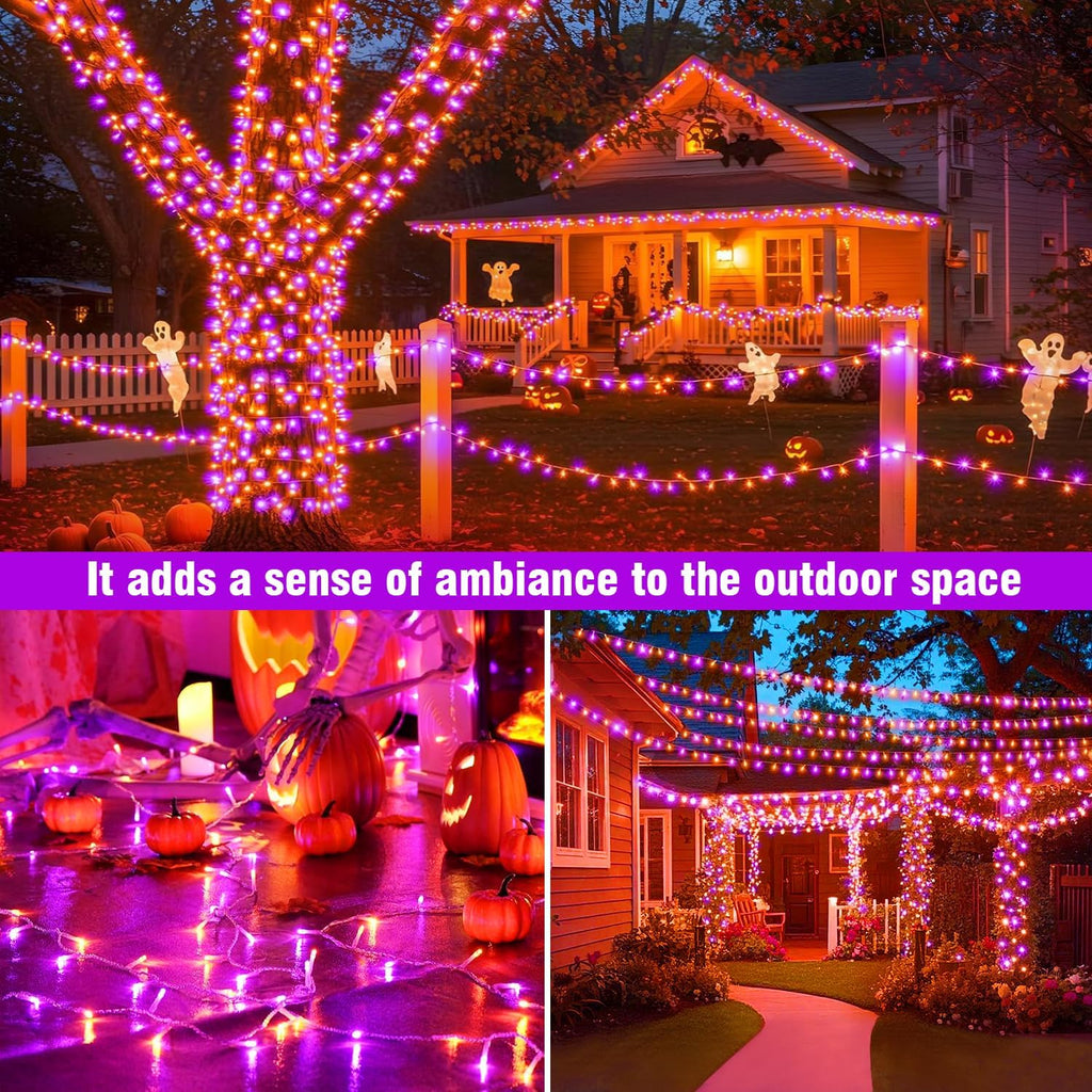 400FT Purple Orange LED Fairy Lights, String Lights with Remote, 8 Lighting Modes, Waterproof Light Strand for Halloween, Fall Decor, Porch, Window, Haunted House, Party, Indoor Outdoor Display