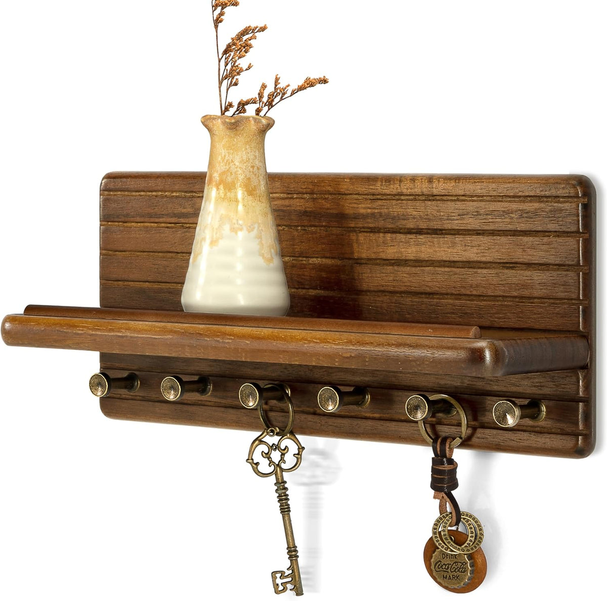 Rebee Vision Acacia Wood Key Holder Wall Mount for Entryway, Brown