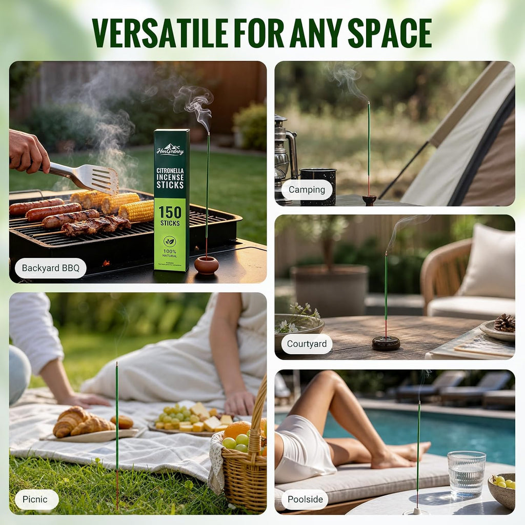 Citronella Incense Sticks (150 Sticks) – Citronella Incense Sticks Outdoor for Home Outside, Pool Side, Patio, Camping, Porches, Courtyards – Long Lasting Outdoor Incense