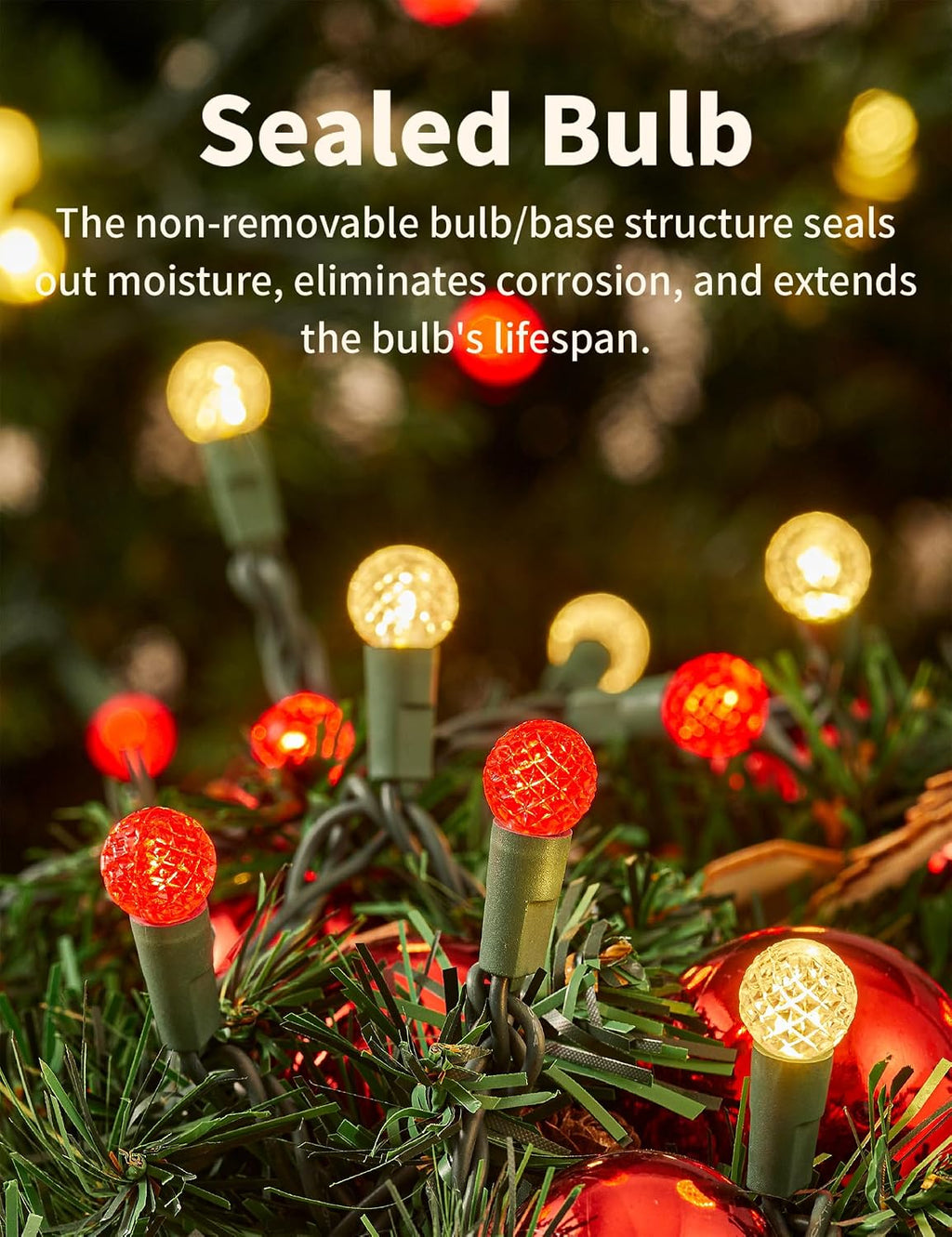 BOHON Christmas Lights String 17FT 50 LED Faceted G15 Red and Warm White