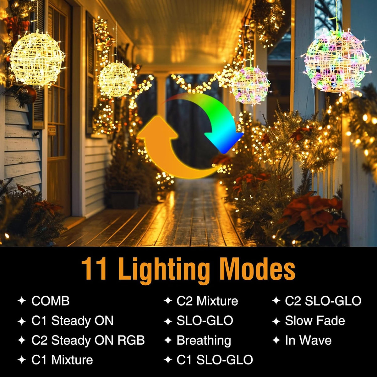 btfarm Color Changing Christmas Light Balls Outdoor with Remote & Timer, 4 Pack 11.81" Lighted Spheres Outside Hanging, 11 Mode Globe Lights with Plug for Trees Yard Garden Porch Patio Indoor Decor