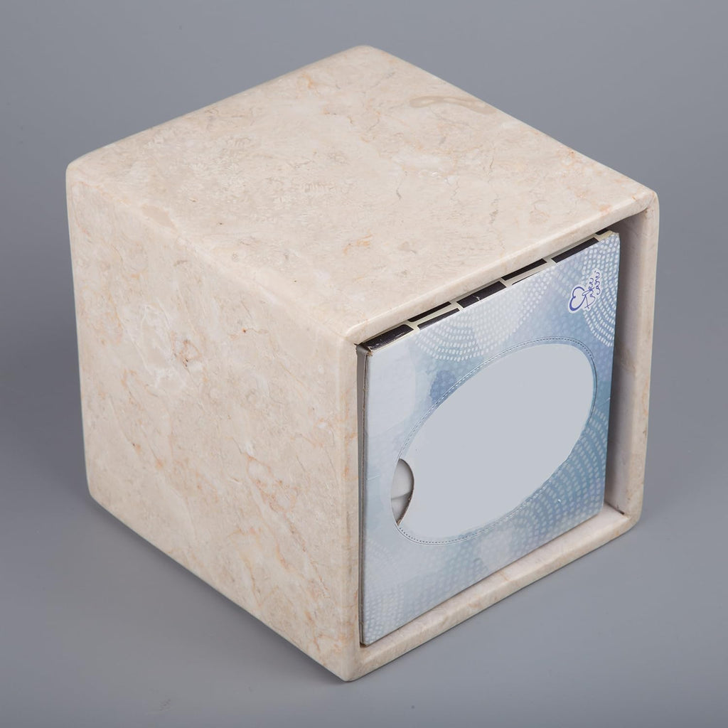 Creative Home Natural Marble Tissue Box Cover, Square Beige Tissue Holder, 5.4 x 5.4 x 5.6 H Inch (Pack of 2)