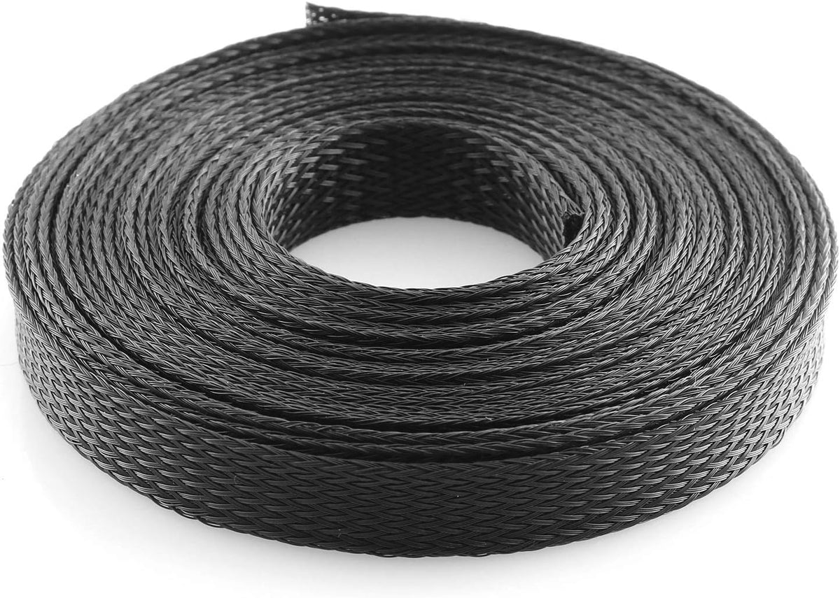 DGZZI Braided Wire Sleeve 16.4ft 1/2 Inch Flame-Retardant Black Expandable Braided Cable Sleeving for Automotive Wire Audio Video and Other Home Device Cable