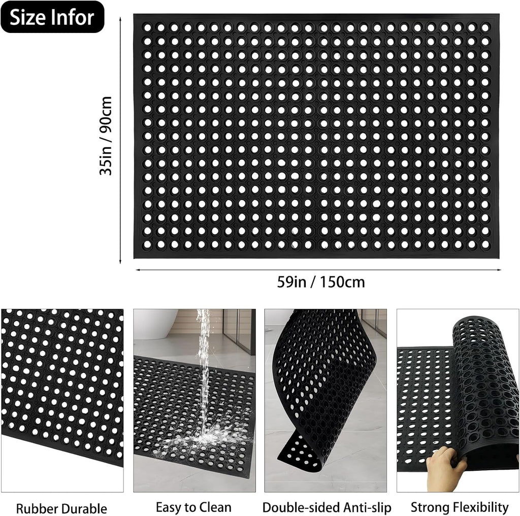 Nexboraque Large Rubber Mat Heavy Duty Drainage Mat 59" x 35" Anti-Fatigue Floor Mat for Kitchens Garage Garden Restaurants Workshops Indoor Outdoor