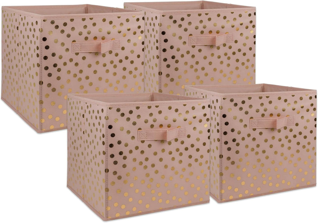 DII Woven Polyester Storage Bin, Polka Dot, Pink & Gold, Small Set of 4