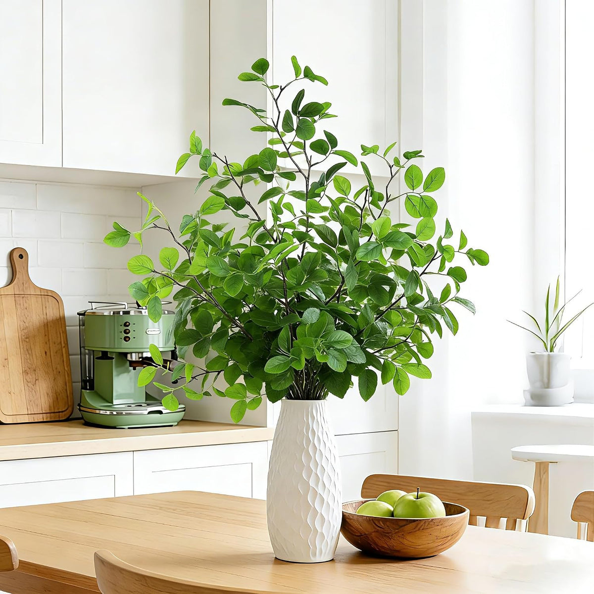 Uieke 8Pcs 37" Faux Eucalyptus Stems, Artificial Plants Indoor Lifelike Silk Plastic Plants for Spring Decoration, Faux Greenery Stems for Wedding Kitchen Home Decor