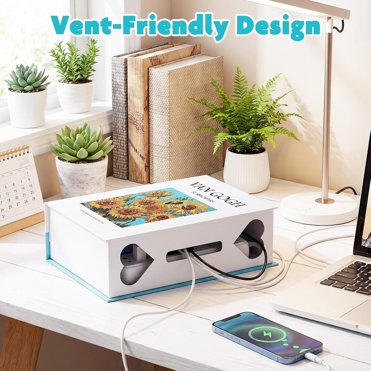 Book Shape Decorative Cable Management Box, Sunflower Gogh