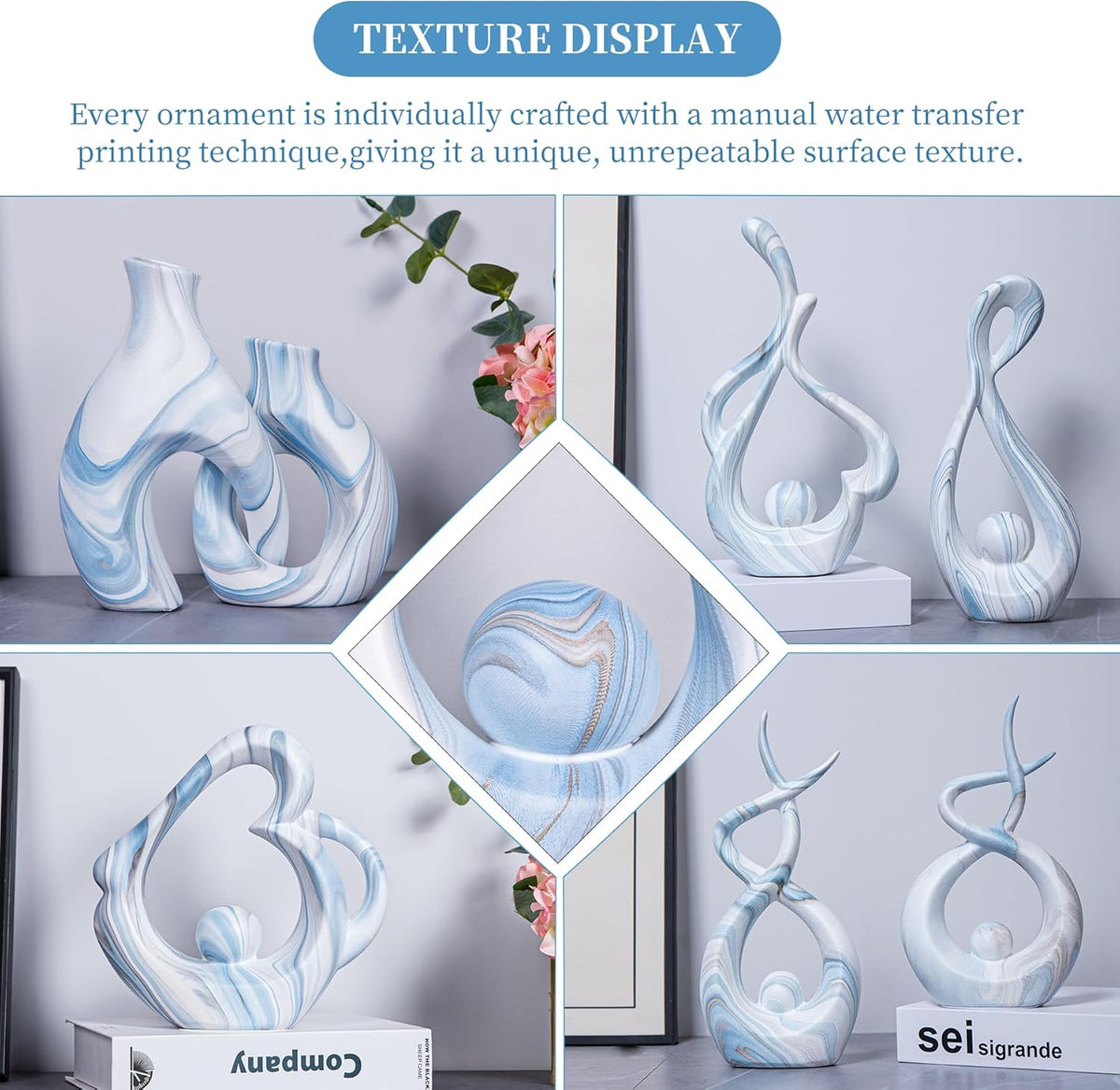 Blue Ceramic Snuggle Vases Set of 2 for Flowers