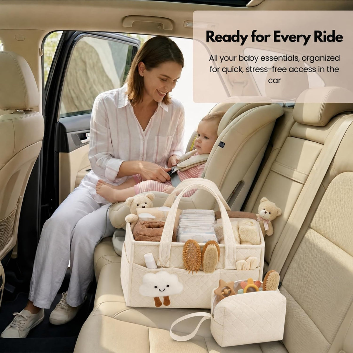 PeraBella Baby Diaper Caddy Organizer, Baby Basket Shower Gift, Portable Changing Table Basket, Postpartum Caddy & Tote Bag Pouch, Newborn Boy & Girl Nursery Essentials Registry, Car Diaper Organizer