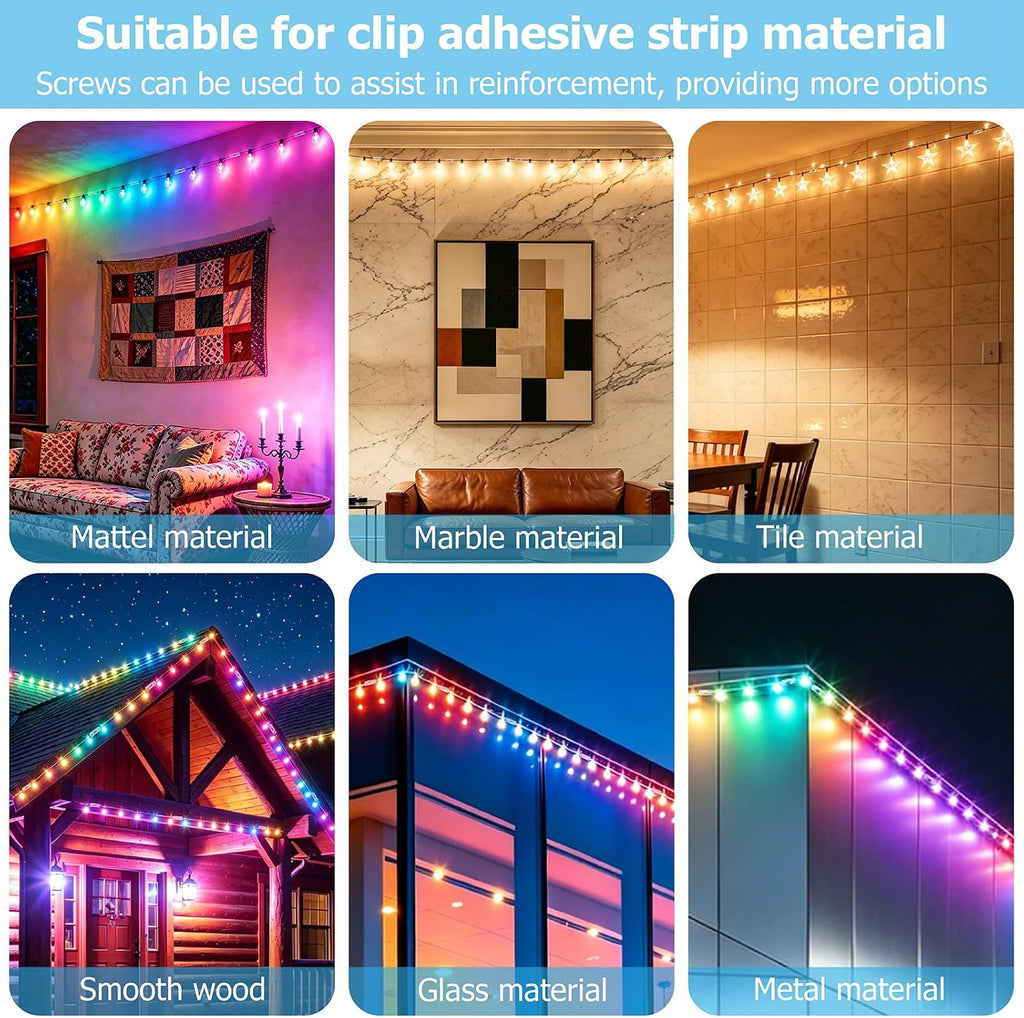 Uxon 50 Pack 1/5 Inch Clear Rope Light Clips with Stainless Steel Screws, Invisible Soft Plastic Mounting Kit with Adhesives Pads for Outdoor Christmas Lights, Cable Clamps for Wire Management