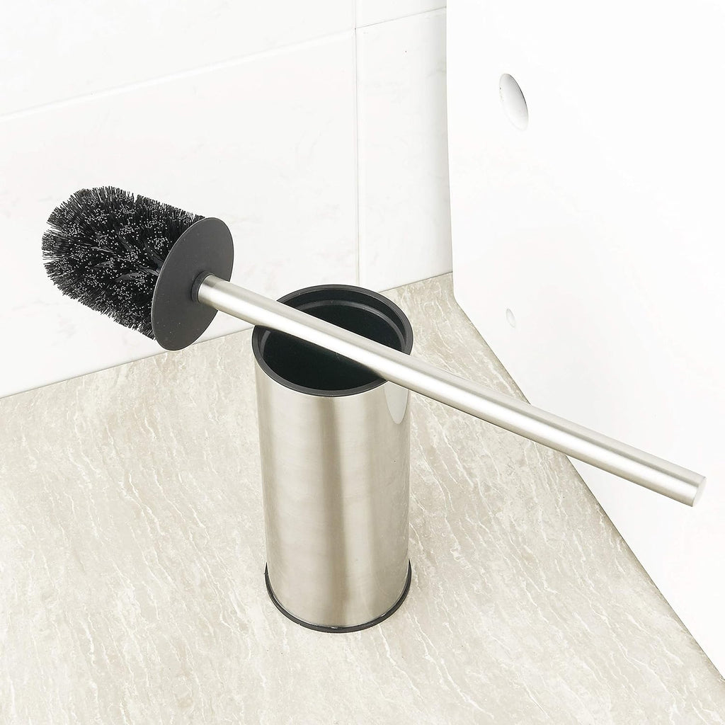 BGL Toilet Brush Holder Brushed Nickel, Stainless Steel 304 Brushed Nickel Round Freestanding Toilet Bowl Brush and Holder for Bathroom