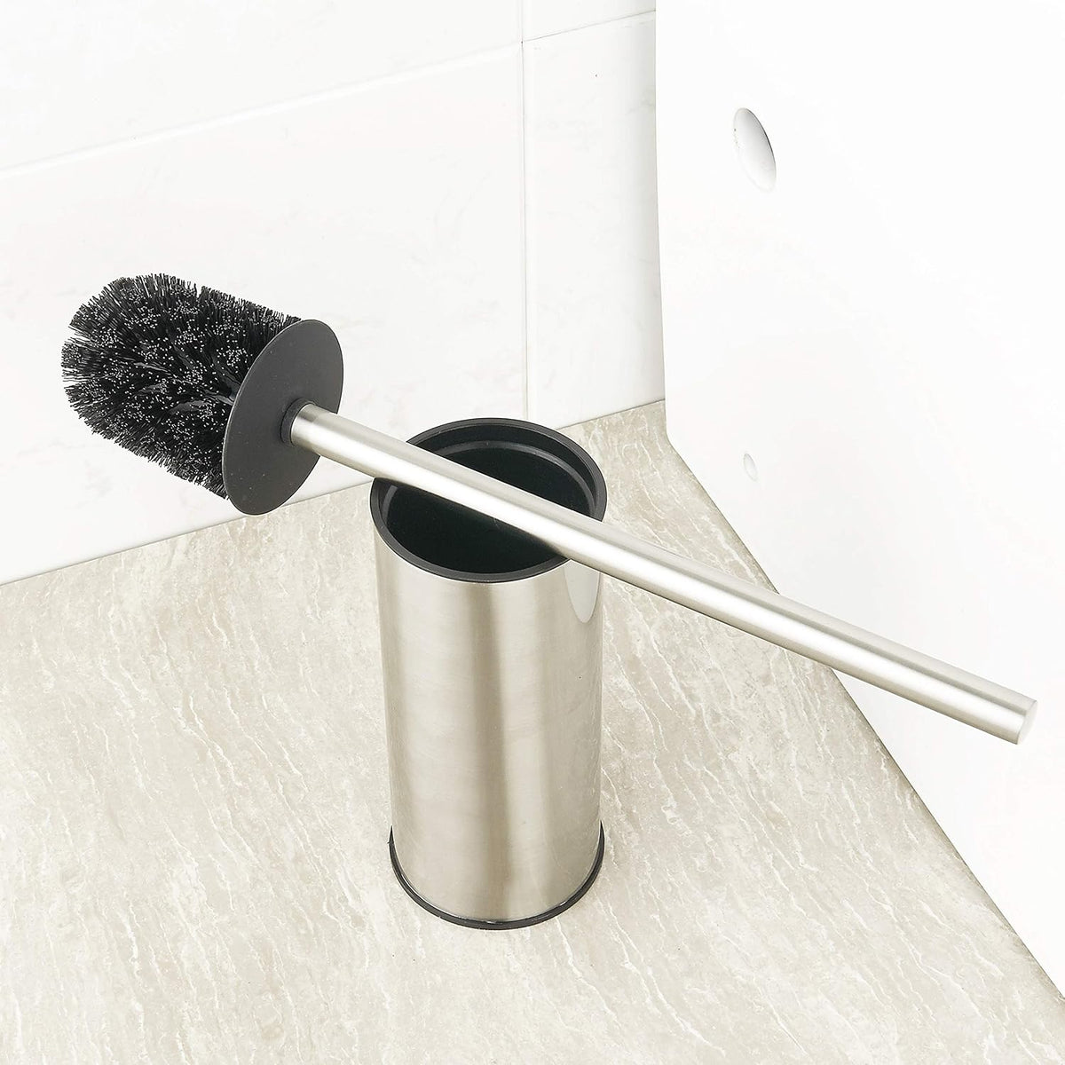 BGL Toilet Brush Holder Brushed Nickel, Stainless Steel 304 Brushed Nickel Round Freestanding Toilet Bowl Brush and Holder for Bathroom