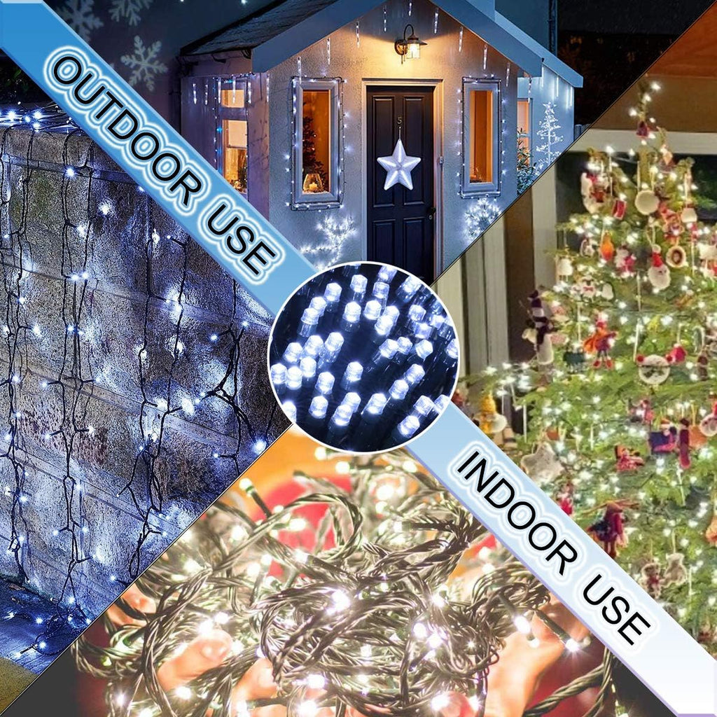 Indoor Christmas String Lights - 220 LEDs 82ft/25m 8 Modes End-to-End Plug in Outdoor Waterproof Decorative Fairy Twinkle Halloween Light for New Year/Tree/Wedding/Thanksgiving Day/Patio - Cool White