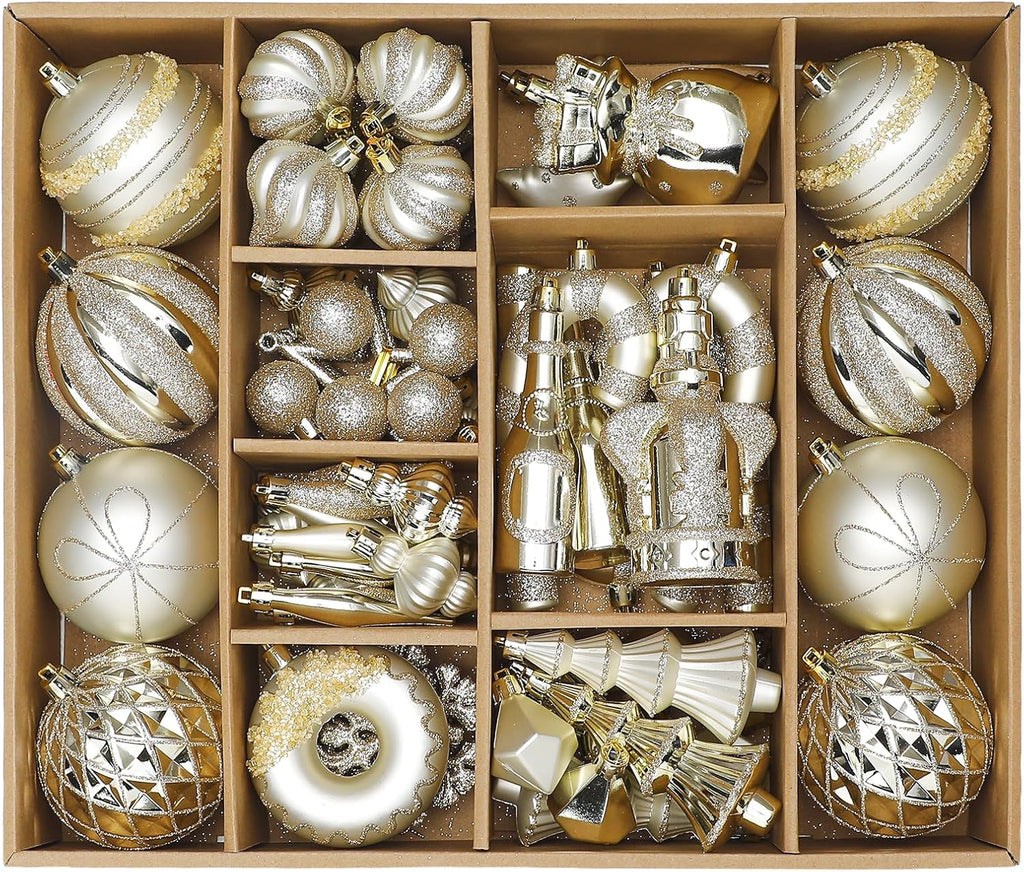 SHareconn 80pcs Christmas Balls Ornaments Set Tree Decor Champagne Gold