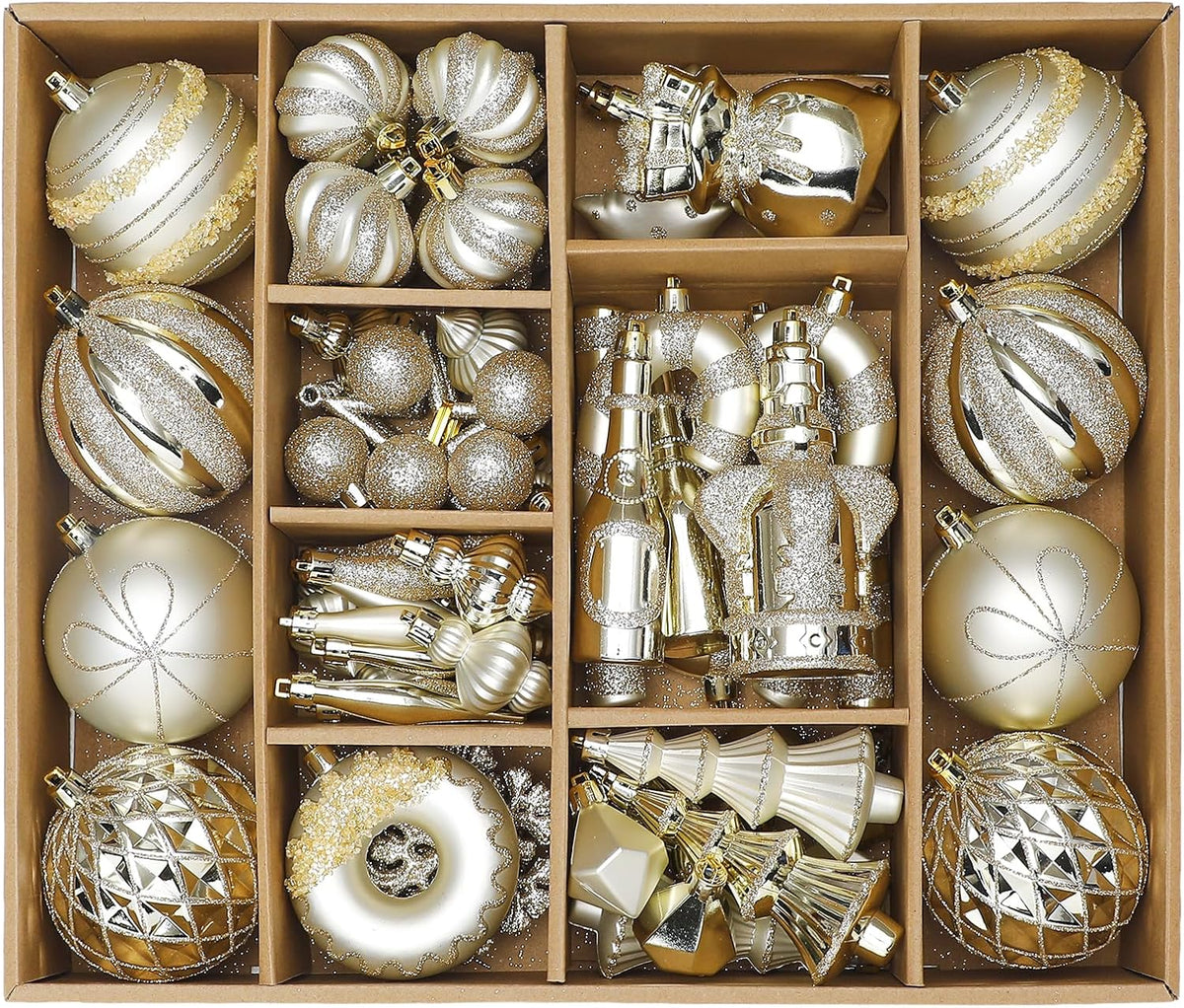 SHareconn 80pcs Christmas Balls Ornaments Set Tree Decor Champagne Gold