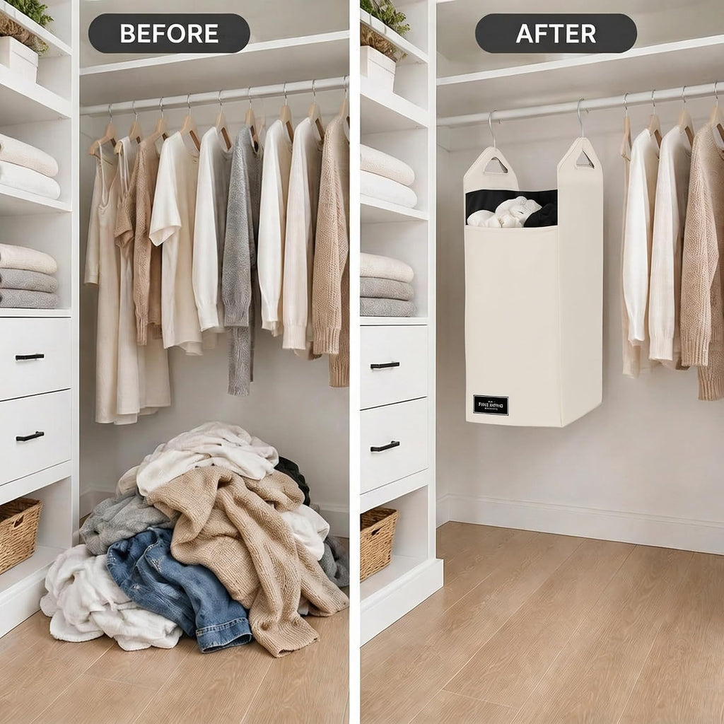 TFLC Hanging Laundry Hamper bag, Portable Clothes Hampers for Laundry Beige