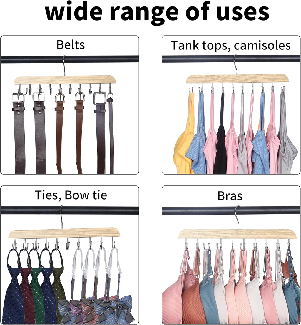 Bra Hangers for Closet Organizer,Tank Top Hanger with 20 Hooks,Space Saving Wooden Adjustable Hangers,Closet Organizers and Storage Suitable for Dorm,Apartments (2, Wood)
