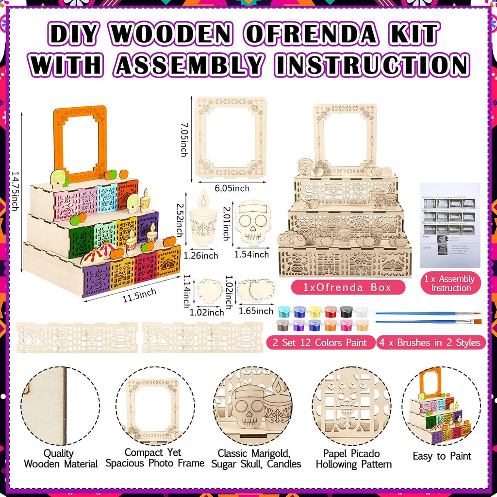 Geelin Dia De Los Muertos Ofrenda Altar Wooden Shadow Box, Classic