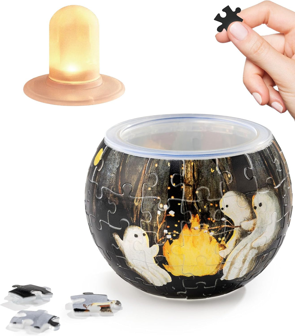 PieceRelax LED 3D Puzzle Candle Light 80 Plastic Pieces – Katherine Blower – Spooky Night Walk - Rechargeable Plastic Pumpkins for Indoor & Outdoor Spooky Decorations [KL1079]
