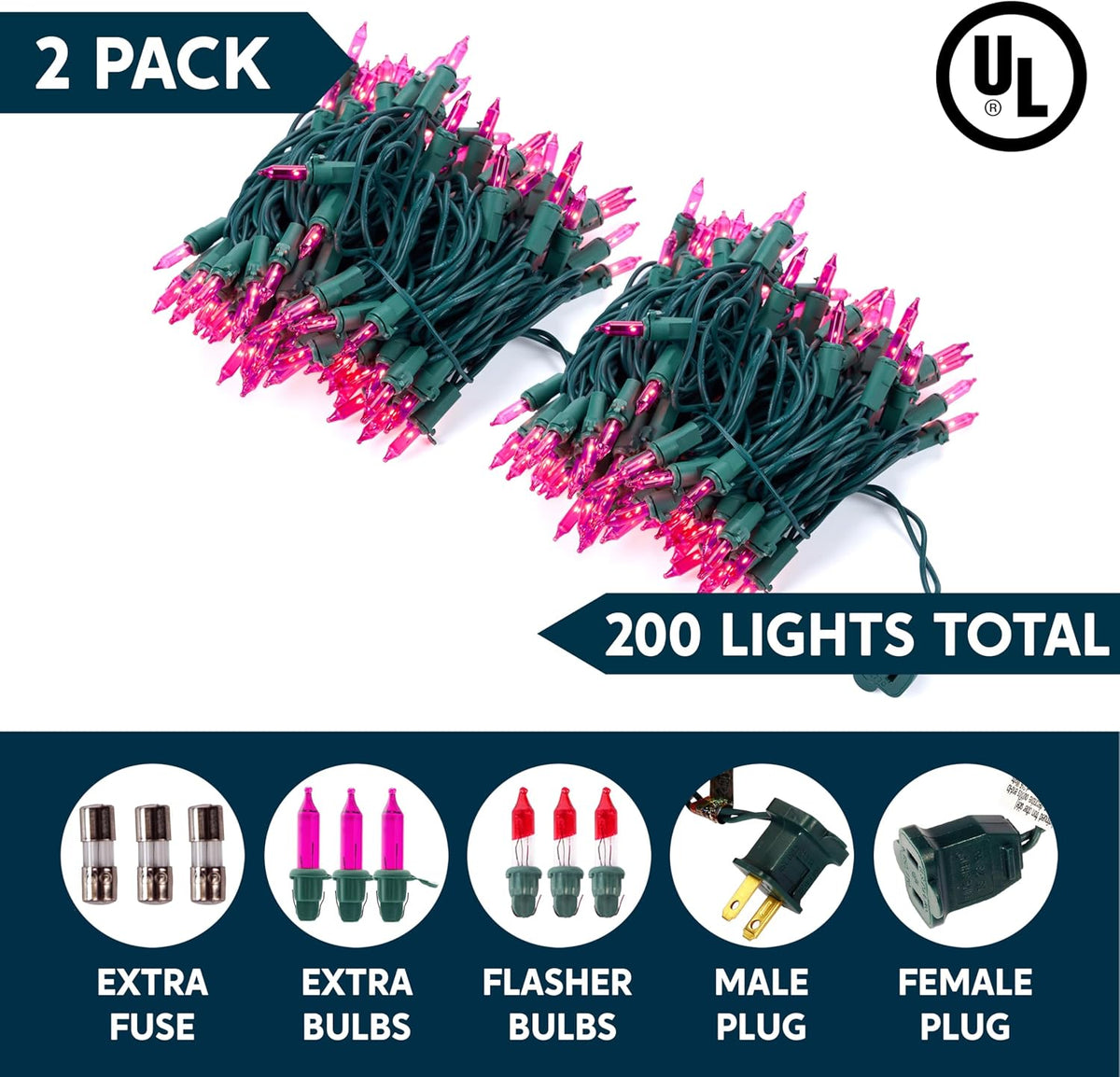 Joiedomi Pink Christmas String Lights,200(2x100) 42.8FT Valentines Day Fairy Tree Lights Plug in for Indoor Outdoor Xmas Valentines Decor Patio Holiday Theme Party Yard House,Green Wire