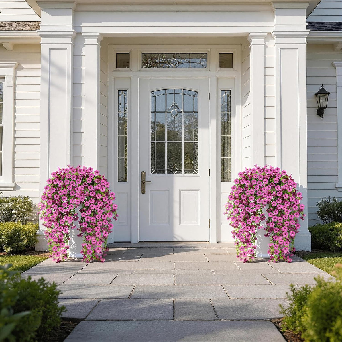 Artificial Hanging Flowers for Outdoors, 12PCS Faux Silk Artificial Flowers for Outdoors, UV Resistant Fake Flowers, No Fade Trailing Greenery, Decor for Home Porch Patio Balcony Garden Yard
