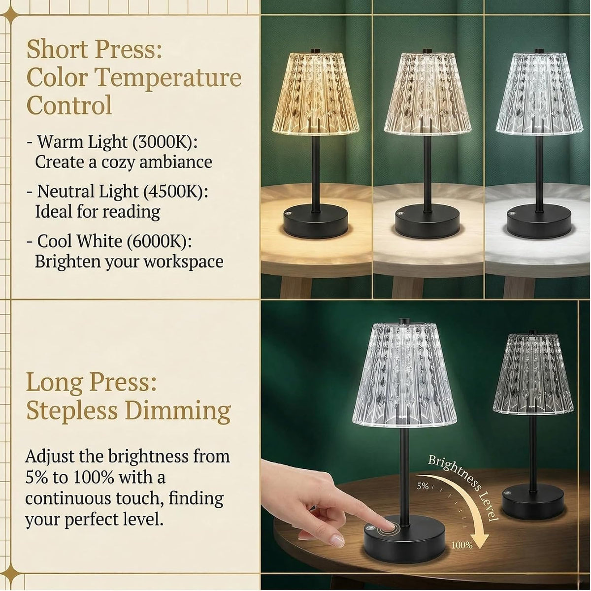 Black Cordless Lamps Rechargeable Set of 2,Small Battery Operated Table Lamp Wireless,Mini Table Lamp for Restaurant Dining Tabletop/Kitchen Counter Top/Bathroom Shower/Plugless Touch Lamp Decorative