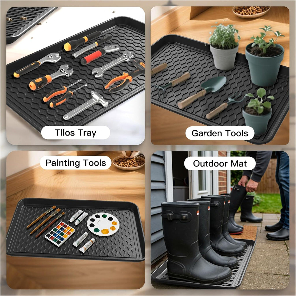 Boot Trays for Entryway, Multifunctional Shoe Mat with Cleaning Brush, Boot Tray for Shoes Plants Pots Paint Tins Pet Bowls Black (3pcs 23.6'' x 15.7'' x 1.2'')