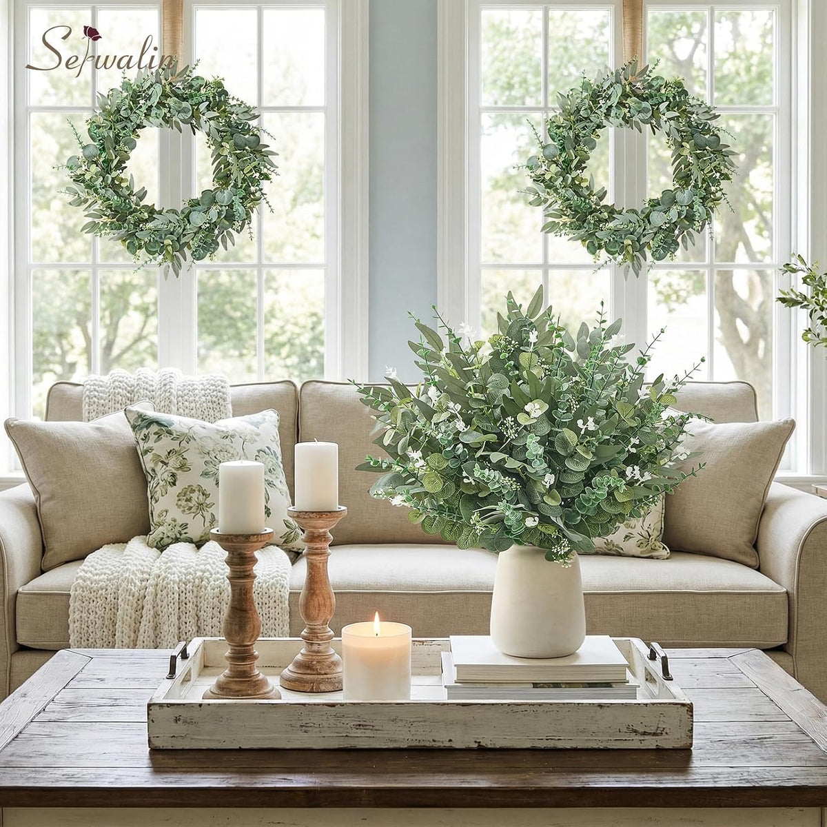Serwalin 70PCS Mixed Eucalyptus Stems, Greenery Stems for Centerpieces