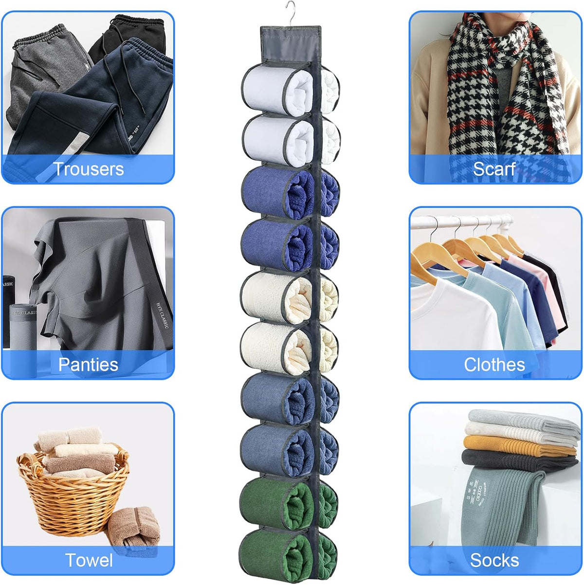 2-Pack Hanging Storage Legging Organizer for Wardrobe, Grey