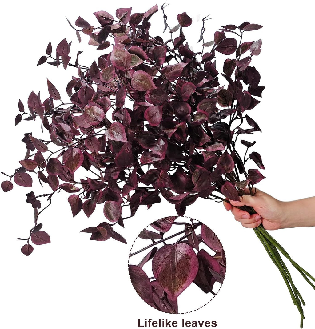 6PCS Artificial Fall Stems 32.7inch Long Burgundy Eucalyptus Stems for Vase