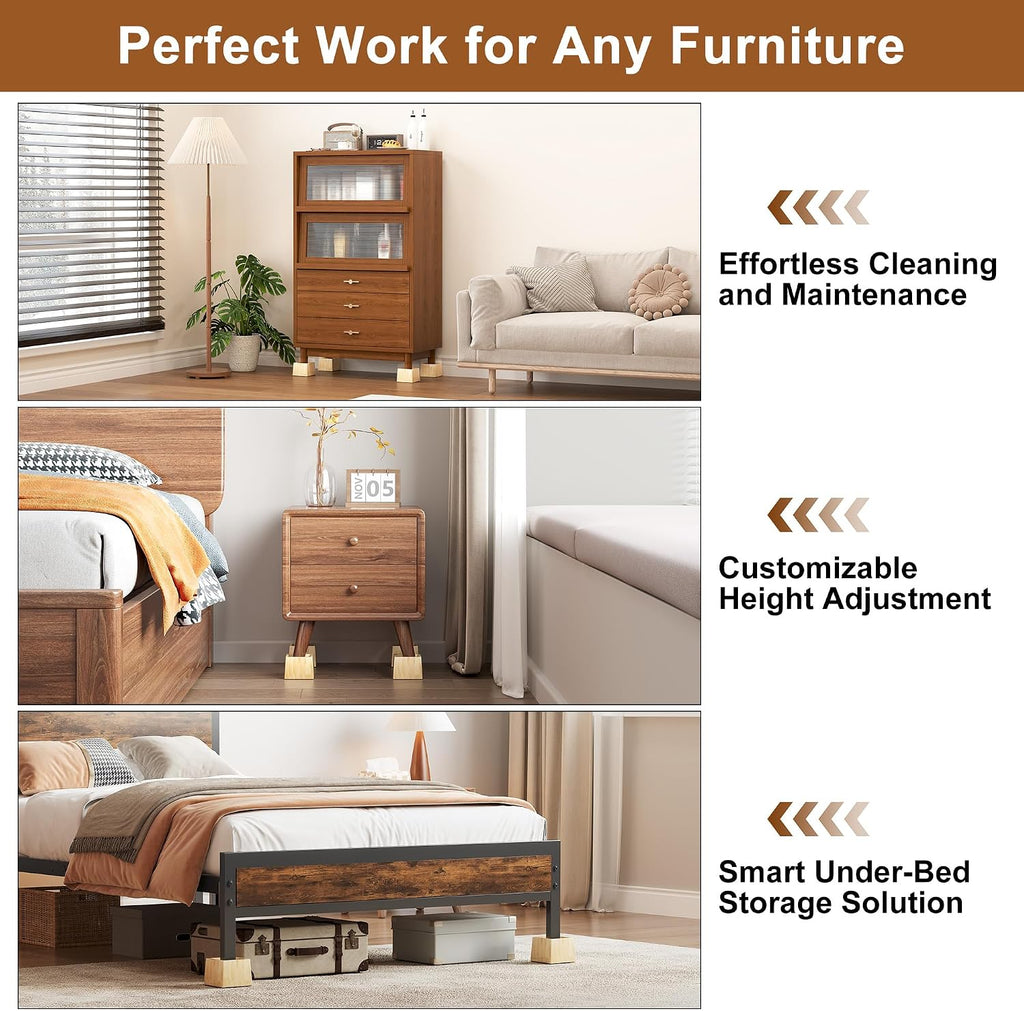TQVAI Bed Risers Heavy Duty, Support 2200 lbs, 1-in Deep Anti-Fall Edge, 4 Pack Wooden Furniture Bed Lifts Risers with Non-Slip Pads for King Queen Twin Full Size Frame, Original, 3" H(Inner 2" H)