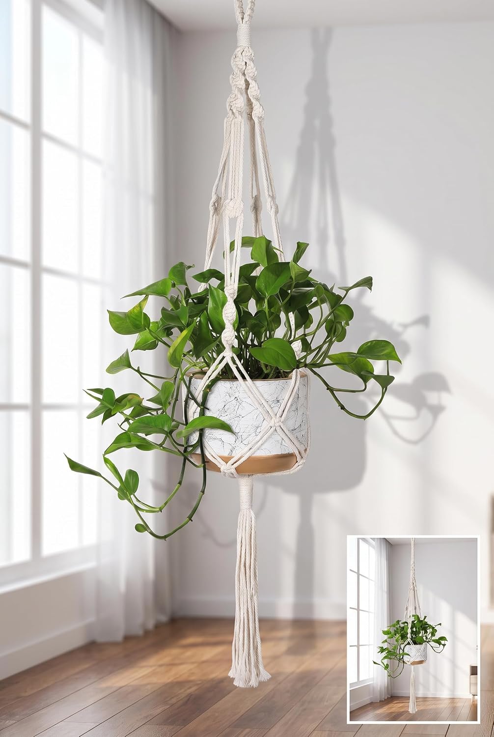 Macrame Plant Hanger for Indoor and Outdoor Plants,42", Ivory,1PCS