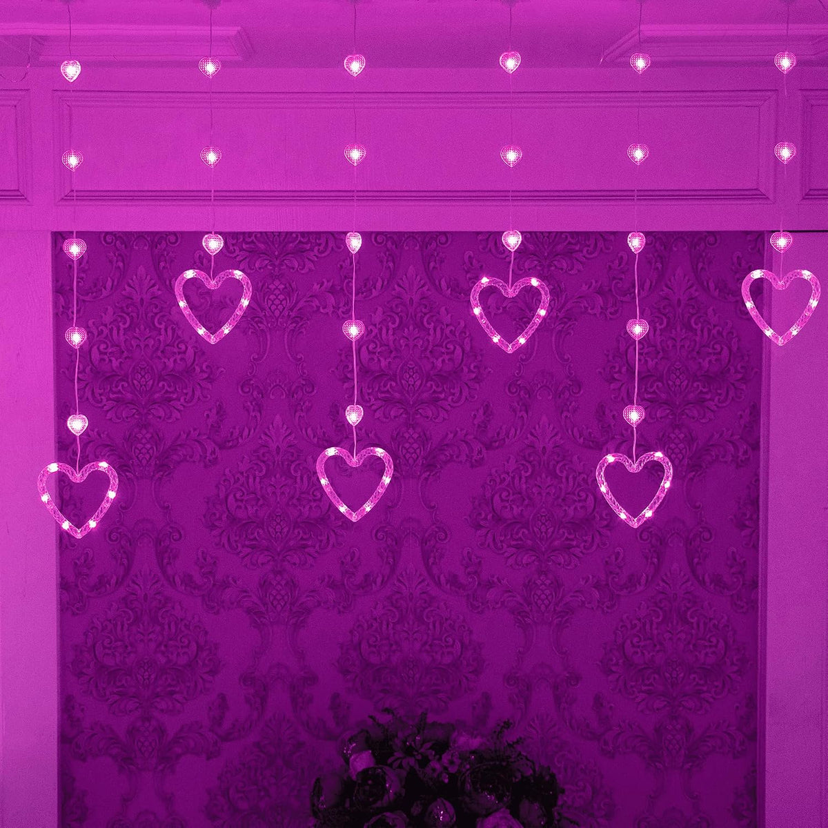 YOLIGHT Heart Curtain Lights, 9.8ft Valentine's Day Decoration, USB sLED Hearts String Lights, Light up Heart Hanging Lights for Valentines Mother's Day Room Decor (Pink)