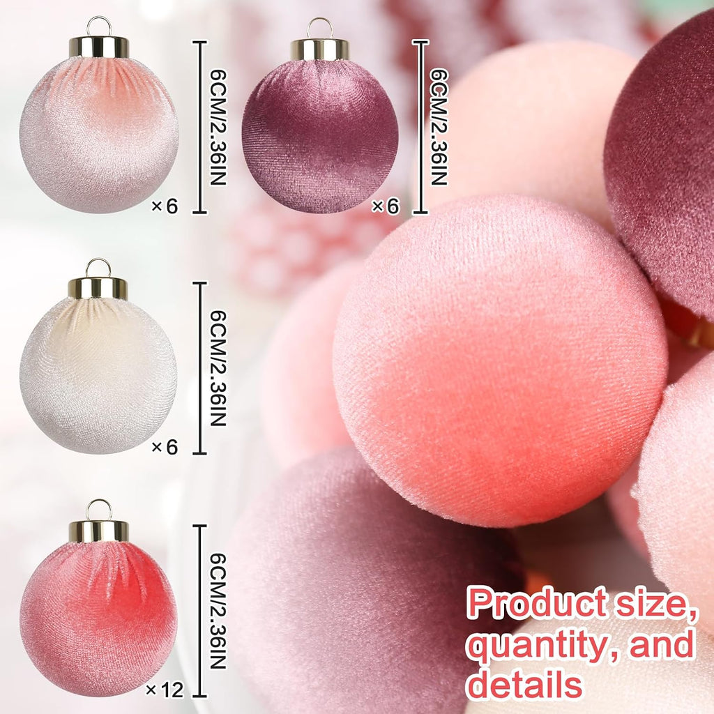 30PCS Velvet Christmas Ball Ornaments Set for Xmas Tree Decorations