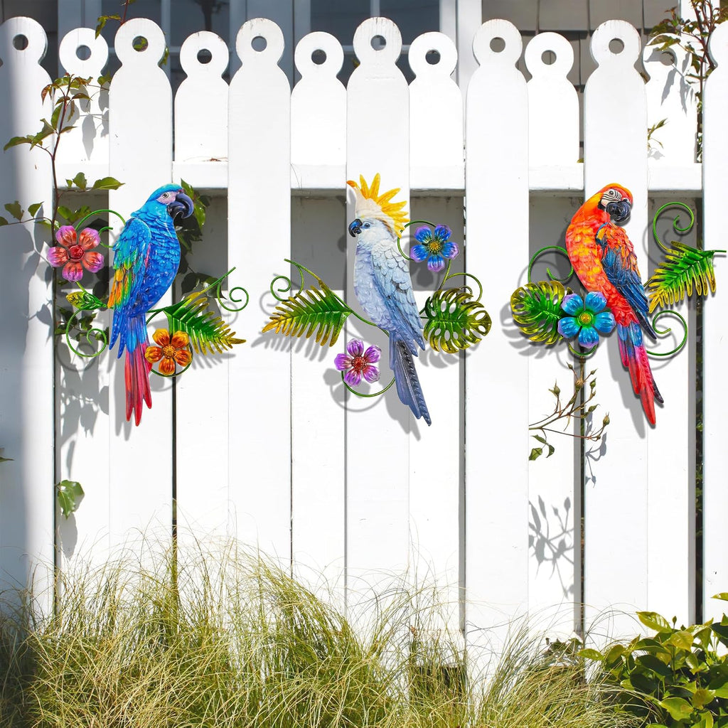 Metal Colorful Parrots Wall Art, 12 Inches Parrot Large Hanging Decorations