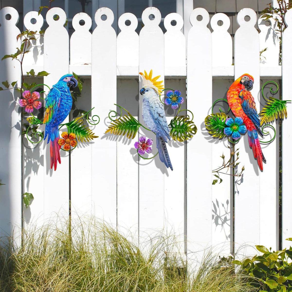 Metal Colorful Parrots Wall Art, 12 Inches Parrot Large Hanging Decorations