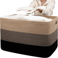 OIAHOMY 118L Extra Large Blanket Basket Cotton Rope Storage Basket Black